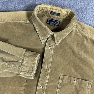Preswick & Moore Mens Tan Corduroy Button Down Shirt Long Sleeve Casual XL